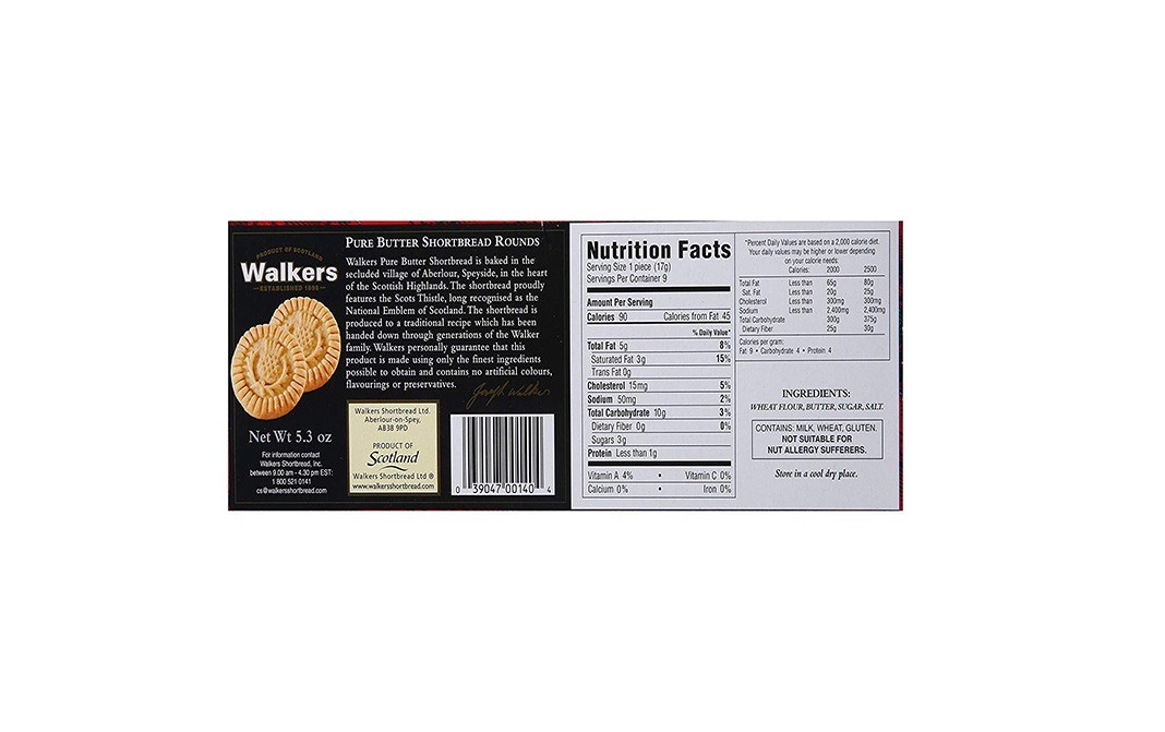 Walker's Pure Butter Shortbread Rounds    Box  150 grams